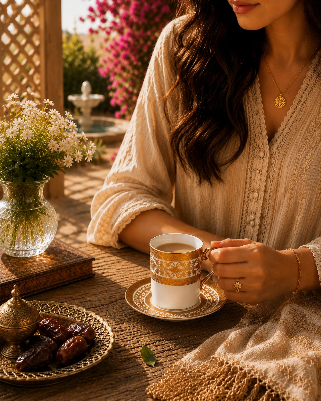 ACAR Hermia 6-Person Porcelain Coffee Cup & Saucer Set (90 ml) – White with Gold Accents