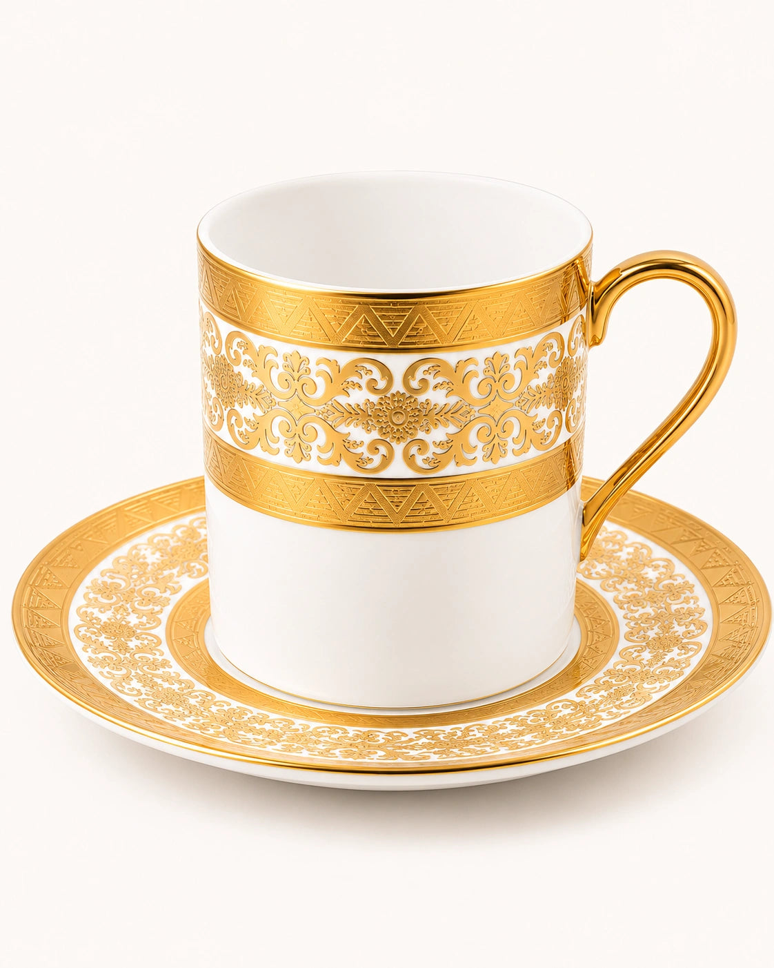 ACAR Hermia 6-Person Porcelain Coffee Cup & Saucer Set (90 ml) – White with Gold Accents