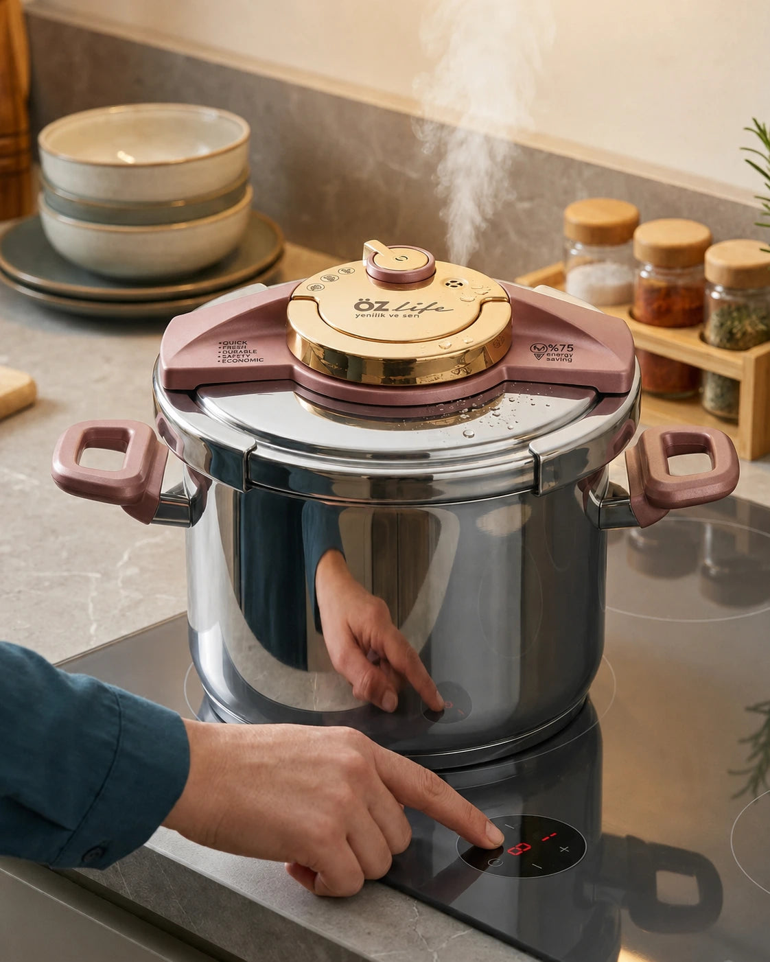 Ozlife GALA 8L Clipso Pressure Cooker – Rose Handle