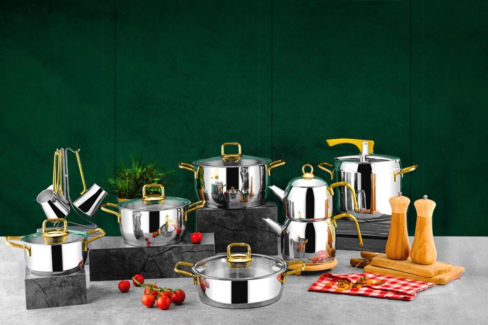 Ozlife ALAZ 18-Piece Bridal Cookware Set – Plain Gold