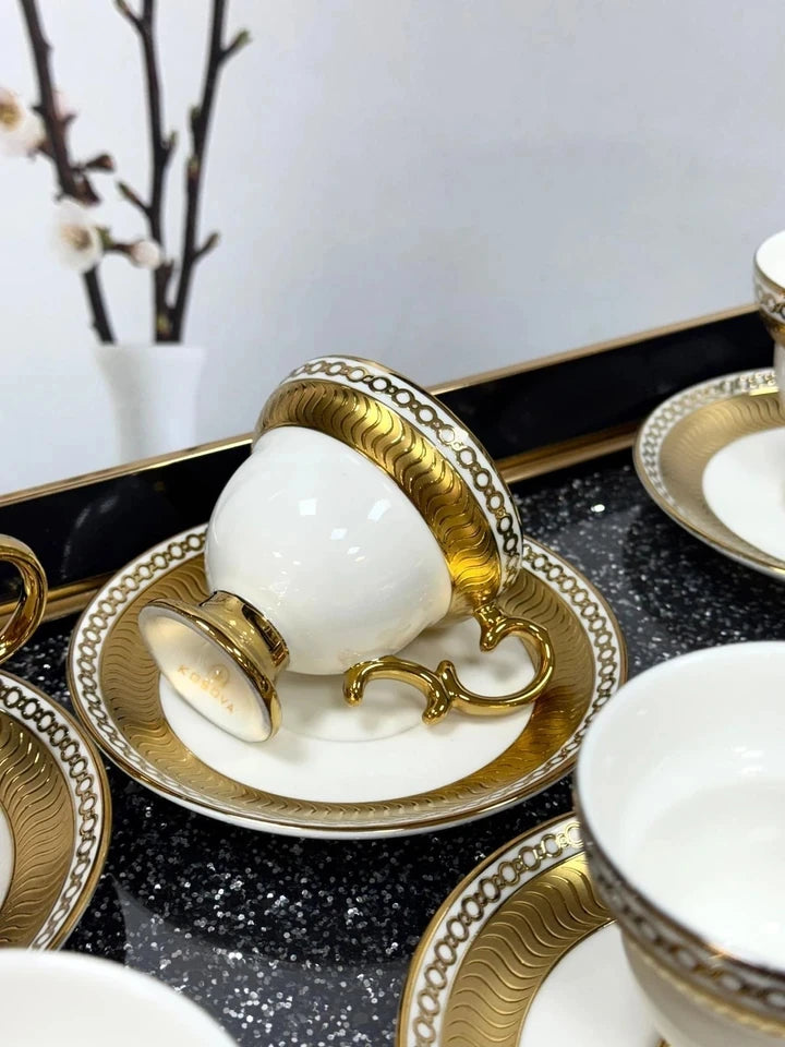 KOSOVA VAN-02 6-Person Porcelain Coffee Cup & Saucer Set (90 ml)