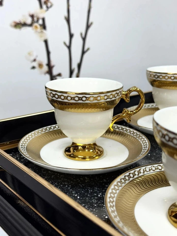 KOSOVA VAN-02 6-Person Porcelain Coffee Cup & Saucer Set (90 ml)