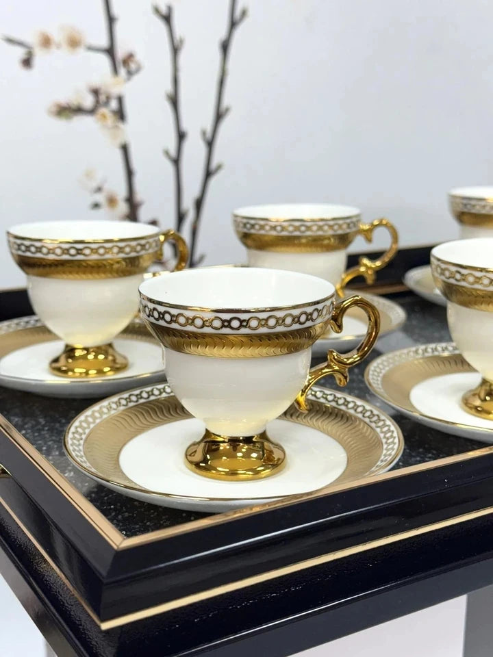 KOSOVA VAN-02 6-Person Porcelain Coffee Cup & Saucer Set (90 ml)
