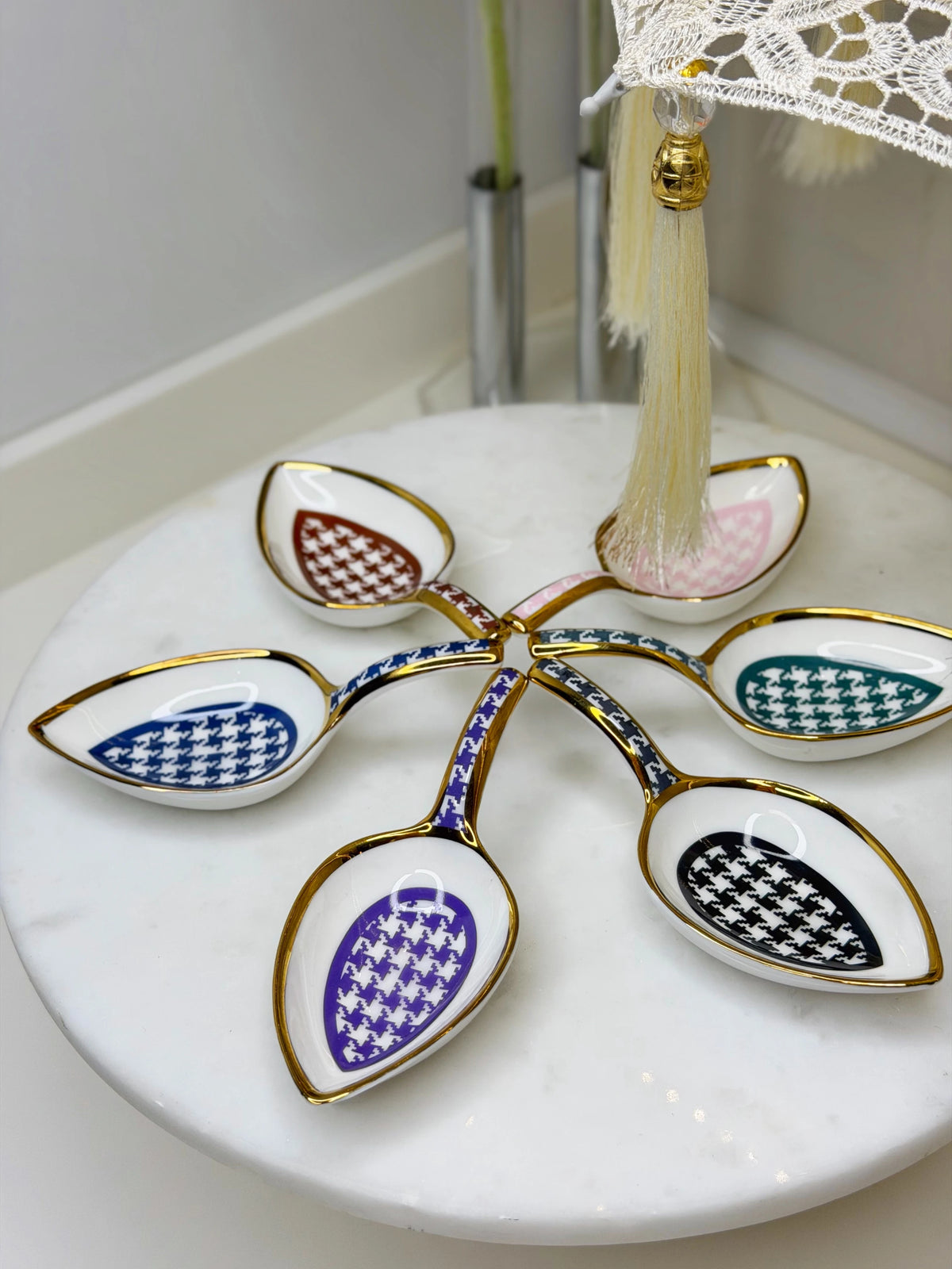 KOSOVA Set of 6 Colored Porcelain Turkish Delight Bowls with Footed Base RSY-233