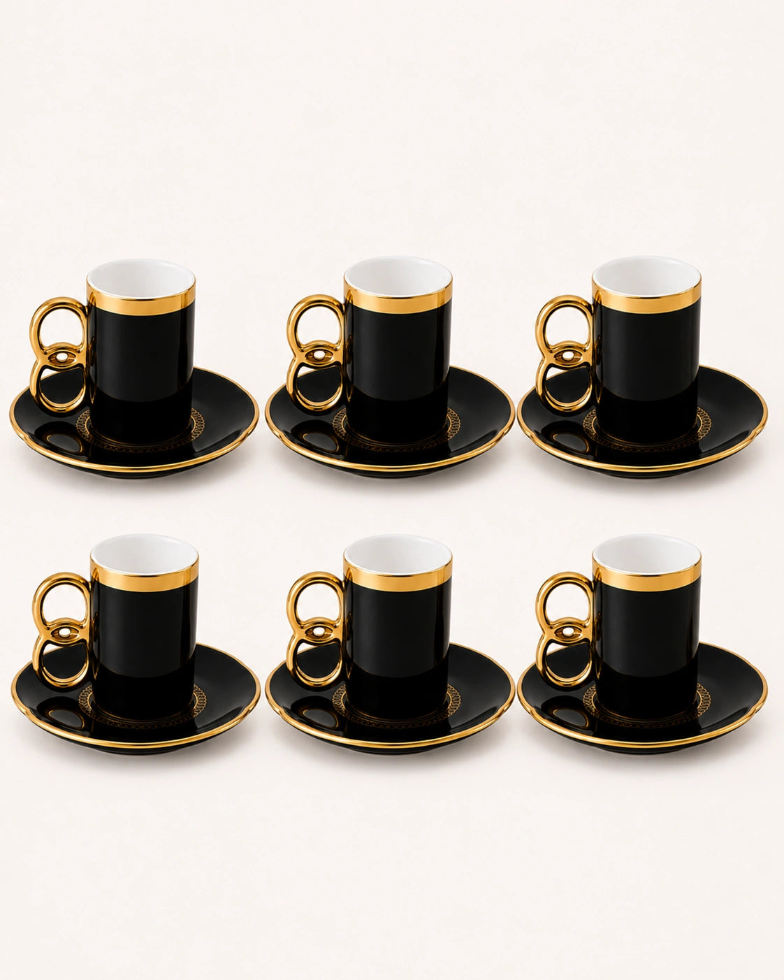 ACAR Infinity 6-Person Porcelain Coffee Cup & Saucer Set (90 ml) – White or Black