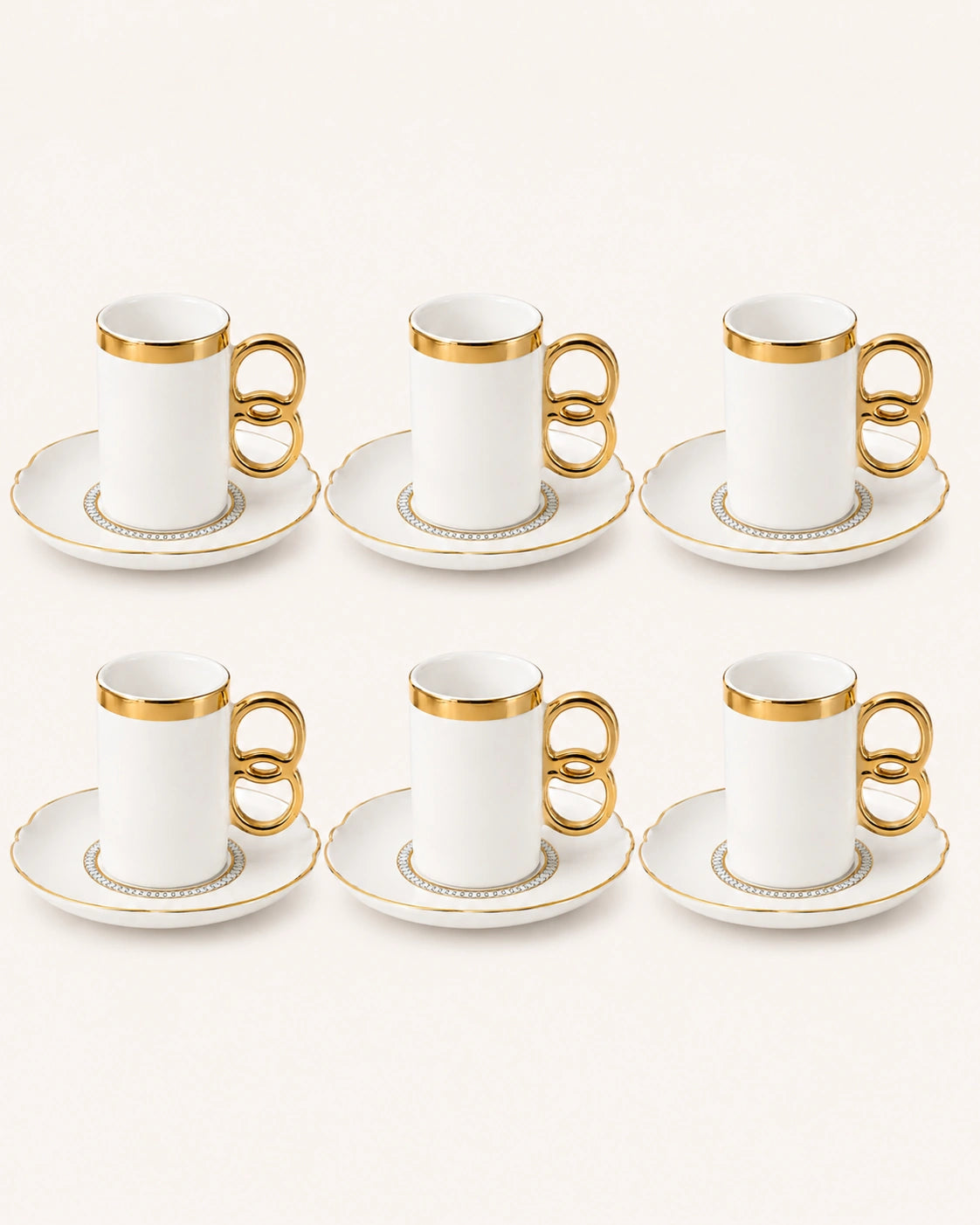 ACAR Infinity 6-Person Porcelain Coffee Cup & Saucer Set (90 ml) – White or Black