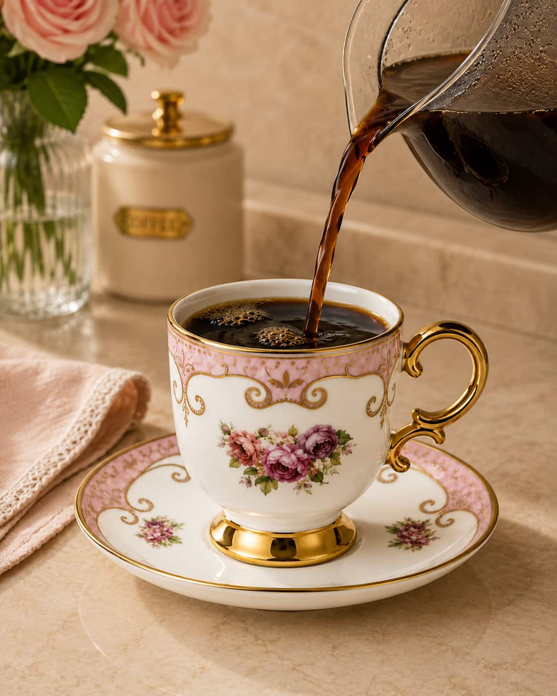 KOSOVA Bianca 6-Person Footed Coffee Cup & Saucer Set (90 ml)