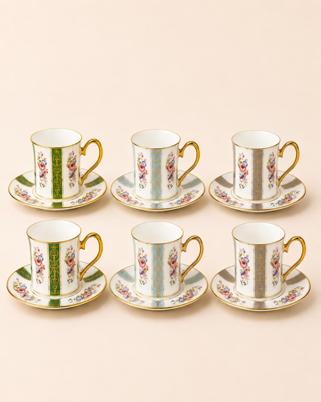 KOSOVA Cyrus 6‑Person Porcelain Coffee Cup & Saucer Set (90 ml)