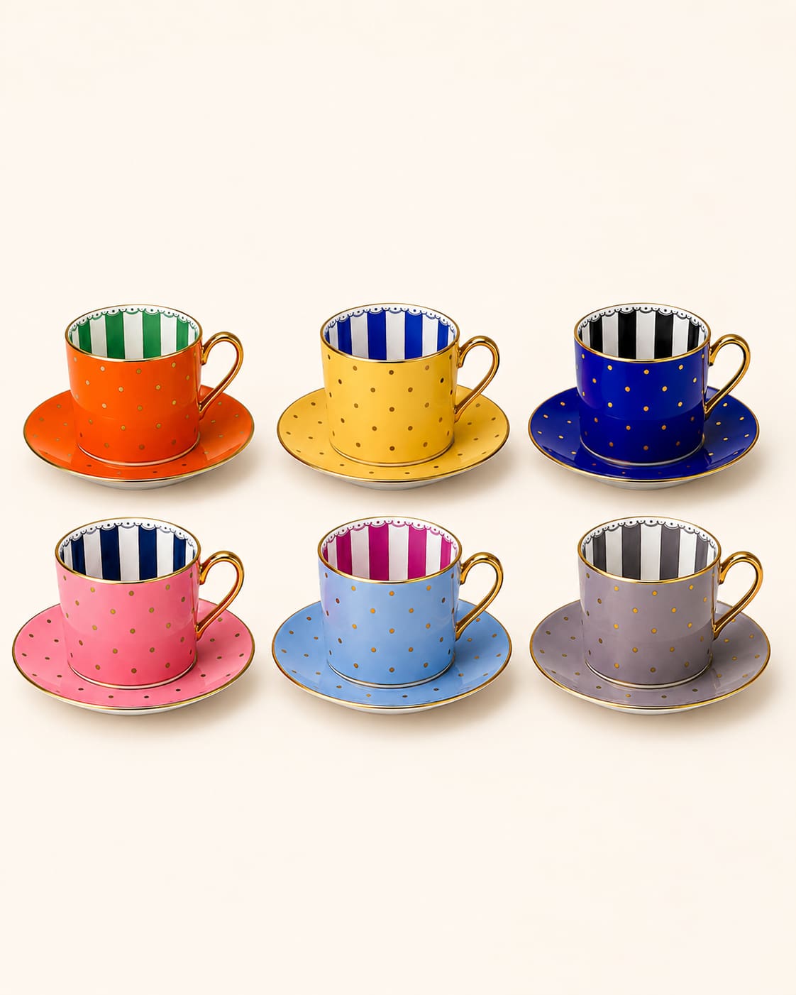 KOSOVA Elite 6-Person Colorful Polka Dot Coffee Cup & Saucer Set (90 ml)