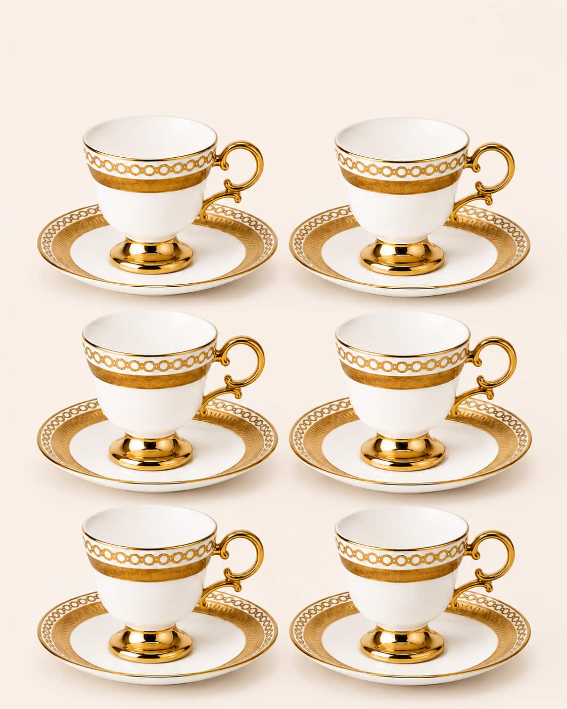 KOSOVA Gemma 6-Person Footed Coffee Cup & Saucer Set (90 ml)