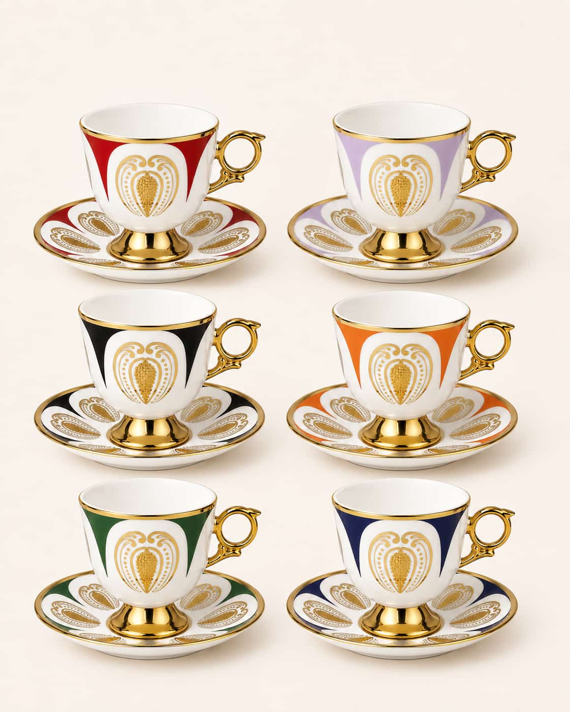 KOSOVA Harold 6-Piece Multicolor Porcelain Coffee Cup Set (90 ml)
