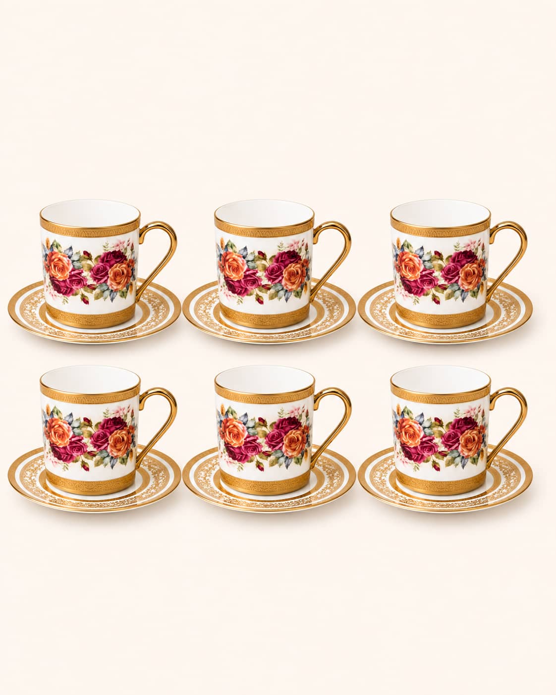 KOSOVA Juno 6-Person Porcelain Coffee Cup & Saucer Set (90 ml)