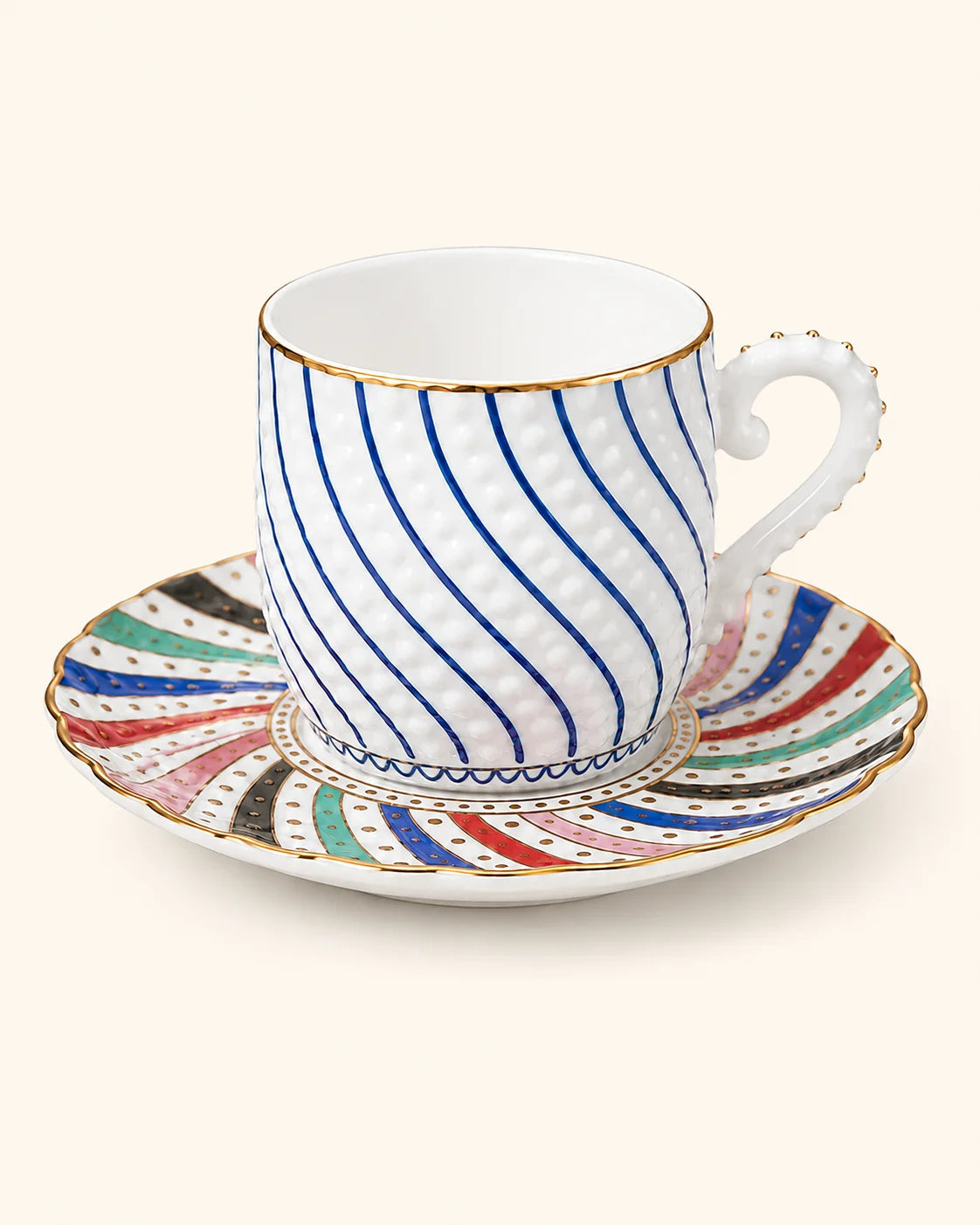 KOSOVA Dotted Rainbow 6-Person Porcelain Coffee Cup & Saucer Set (100 ml)