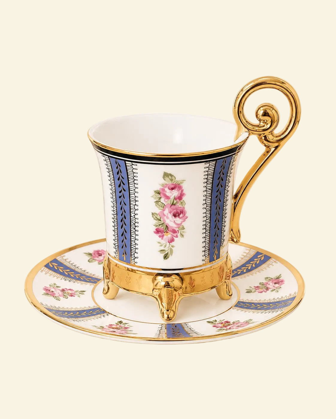 Kosova Briella 6-Person Porcelain Coffee Cup & Saucer Set (90 ml) – Multicolor with Gold Details
