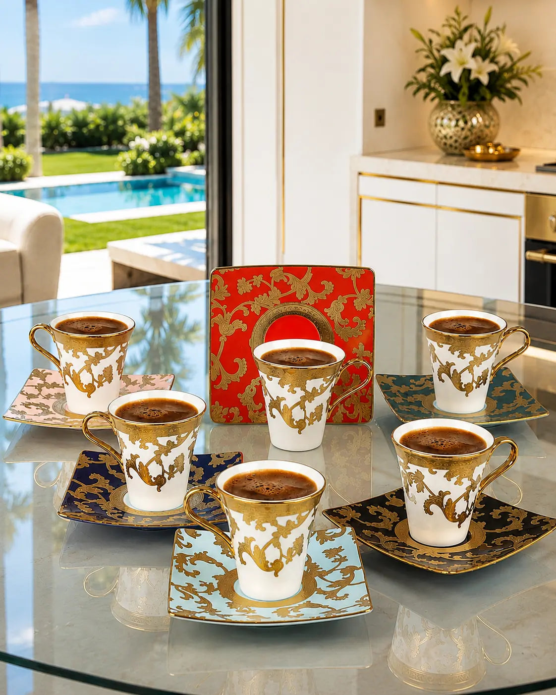 Kosova Connell Multi-Color 6-Person Porcelain Coffee Cup & Saucer Set (90 ml)