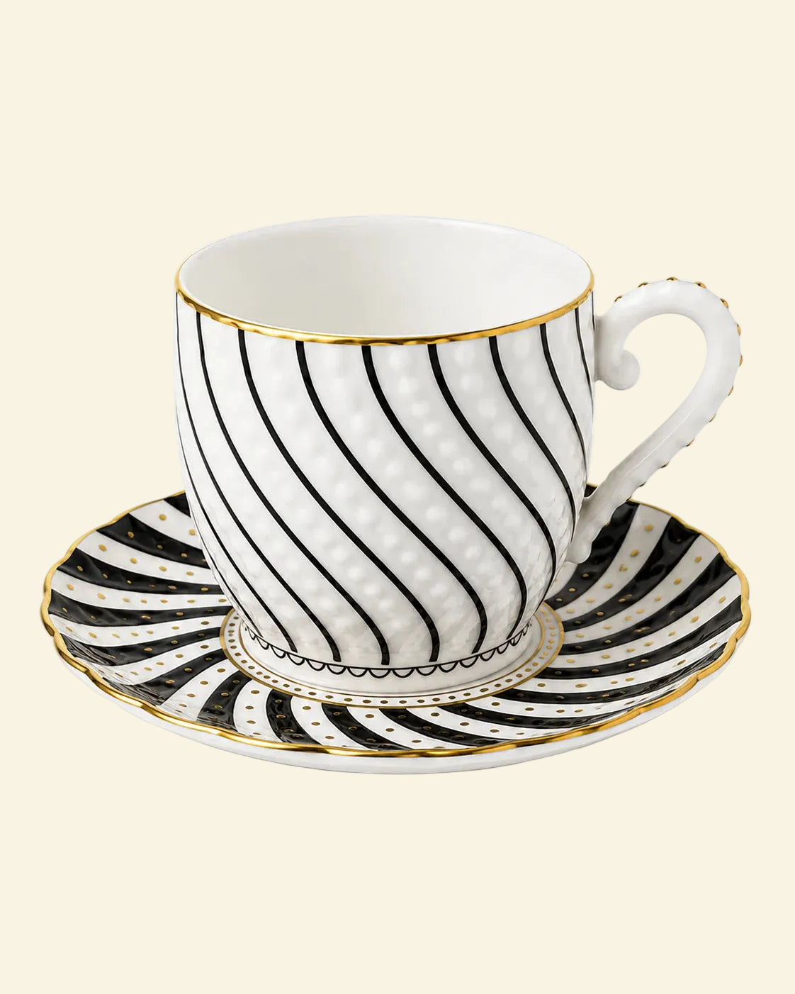 KOSOVA Dotted Black 6-Person Porcelain Coffee Cup & Saucer Set (100 ml)