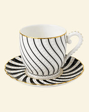 KOSOVA Dotted Black 6-Person Porcelain Coffee Cup & Saucer Set (100 ml)