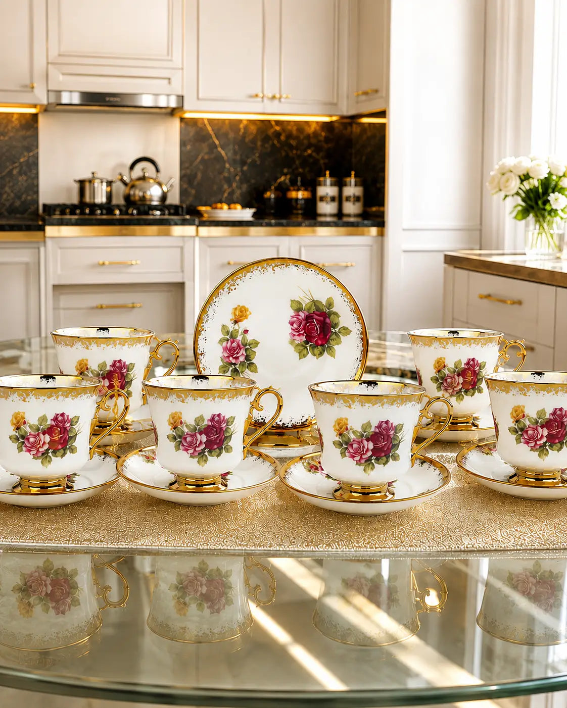 Kosova Owen 6-Person Porcelain Coffee Cup & Saucer Set (90 ml)