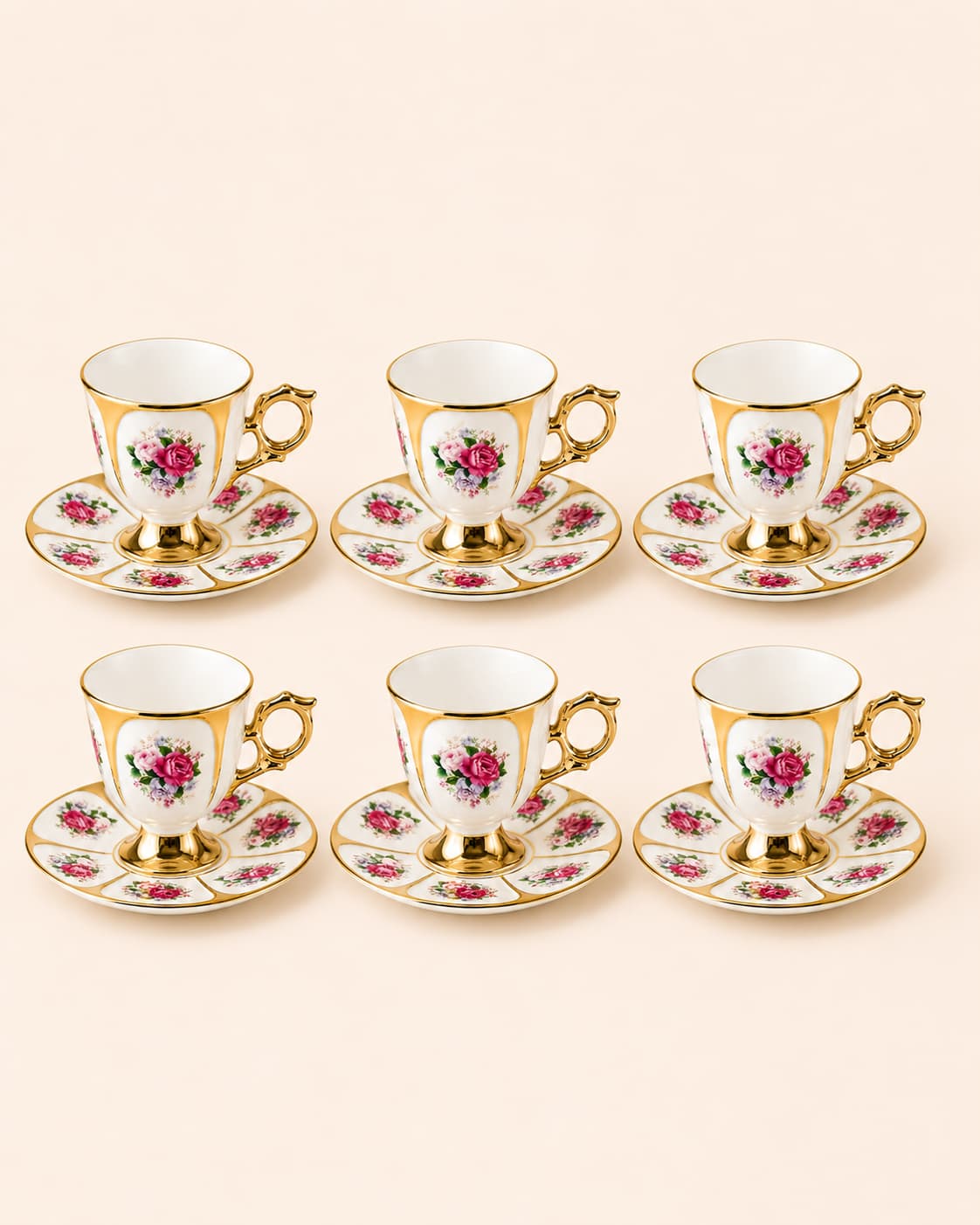 KOSOVA Stella 6-Person Porcelain Coffee Cup & Saucer Set (90 ml)