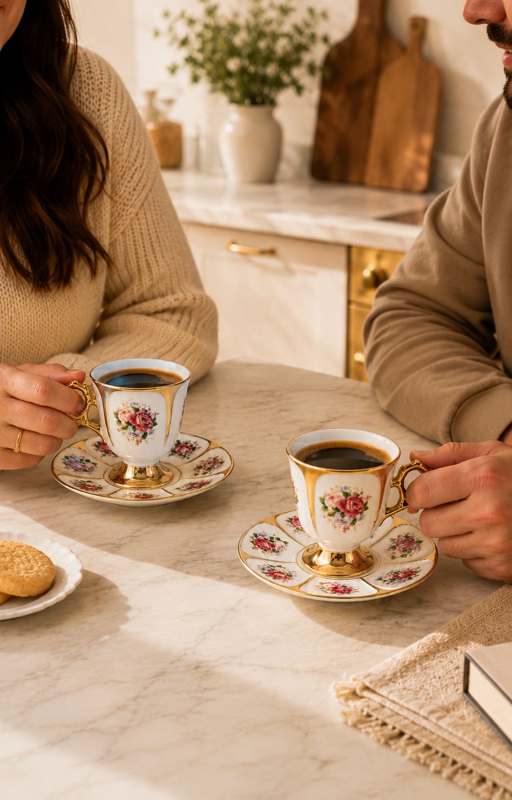 KOSOVA Stella 6-Person Porcelain Coffee Cup & Saucer Set (90 ml)