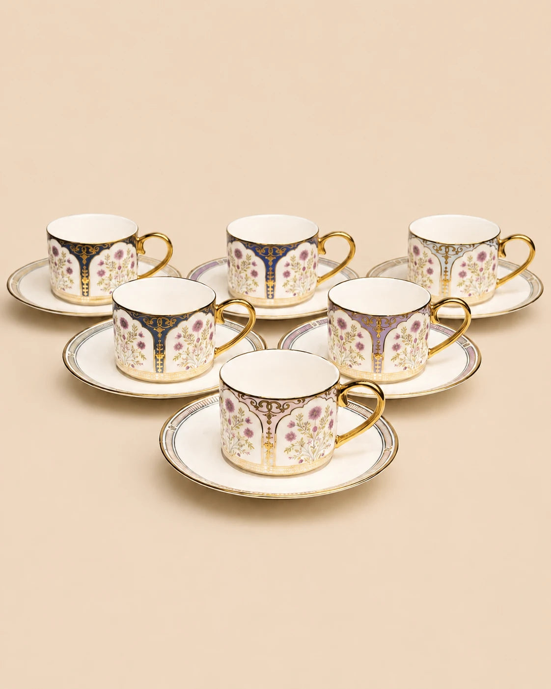 Kosova Tegan Multi-Color 6-Person Porcelain Coffee Cup & Saucer Set (90 ml)