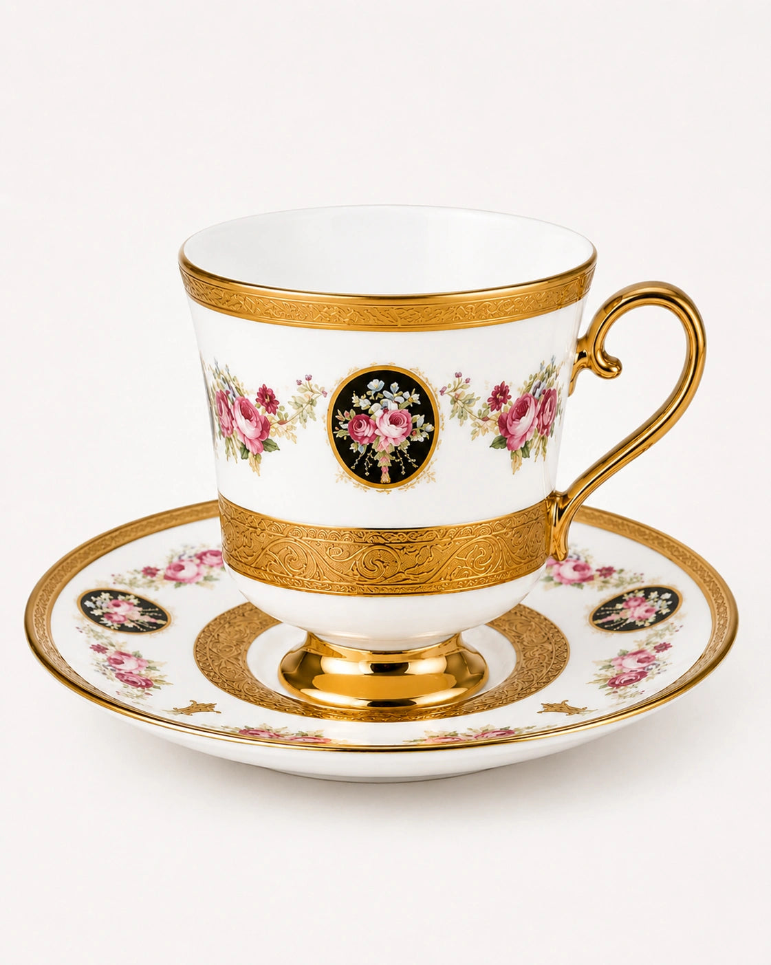 KOSOVA Maddox 6-Person Porcelain Footed Coffee Cup & Saucer Set (90 ml)