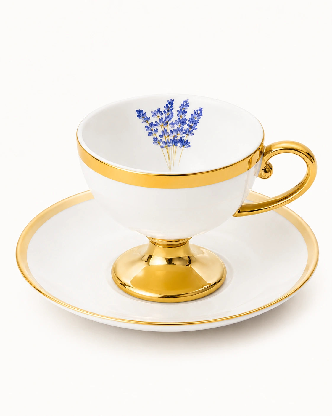 ACAR Miranda Gold 6-Person Porcelain Coffee Cup and Saucer Set (90 ml)