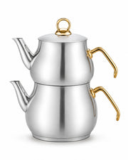 Ozlife Duru Plain Gold Stainless Steel Turkish Teapot Set – Medium & Family Sizes