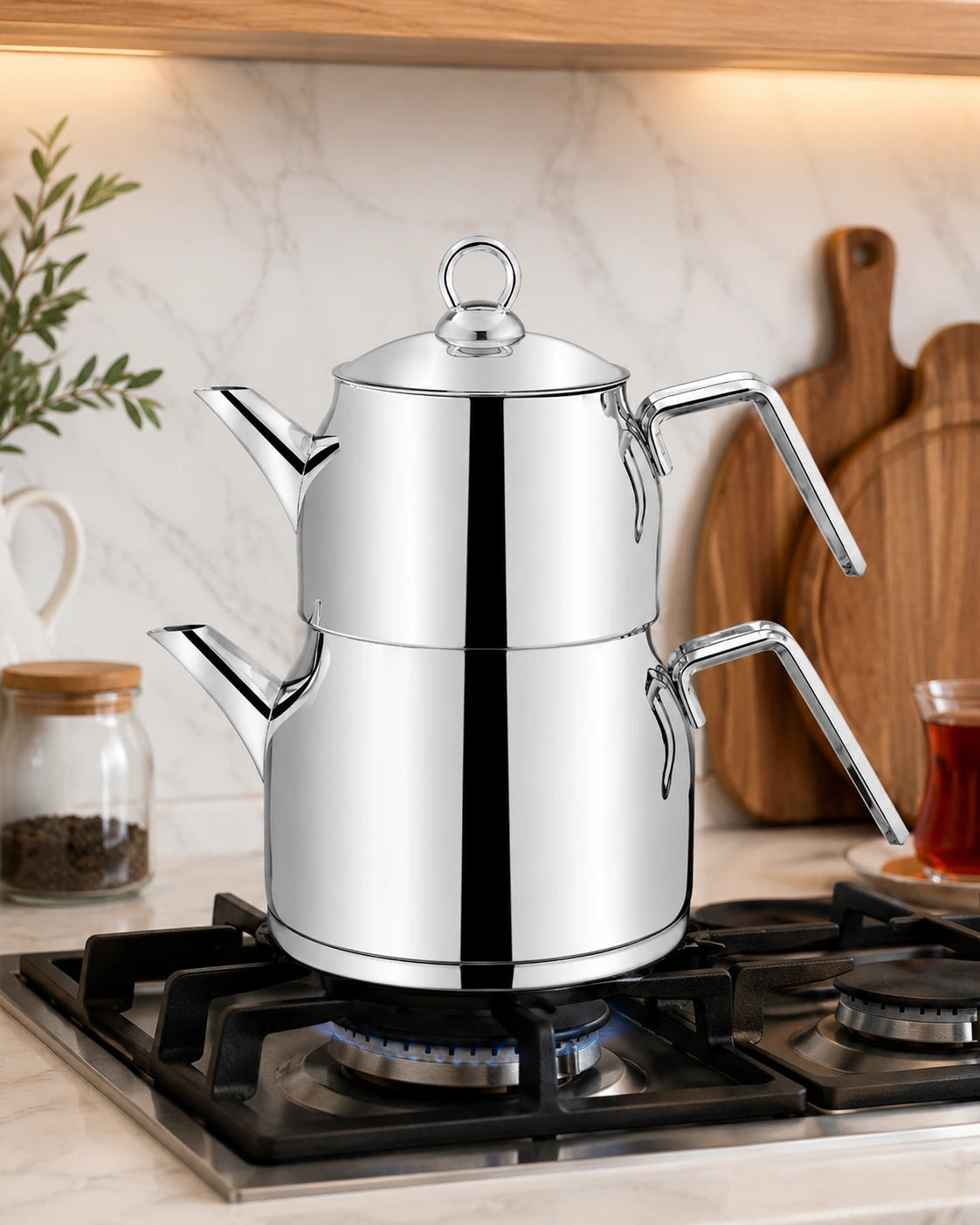 Özlife Luna XL Plain Stainless Steel Teapot Set