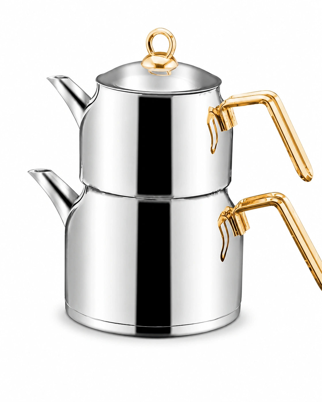 Özlife Luna XL Plain Gold Stainless Steel Turkish Teapot Set