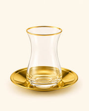 Ozlife Self Titanium Gold 12-Piece Turkish Tea Glass & Saucer Set