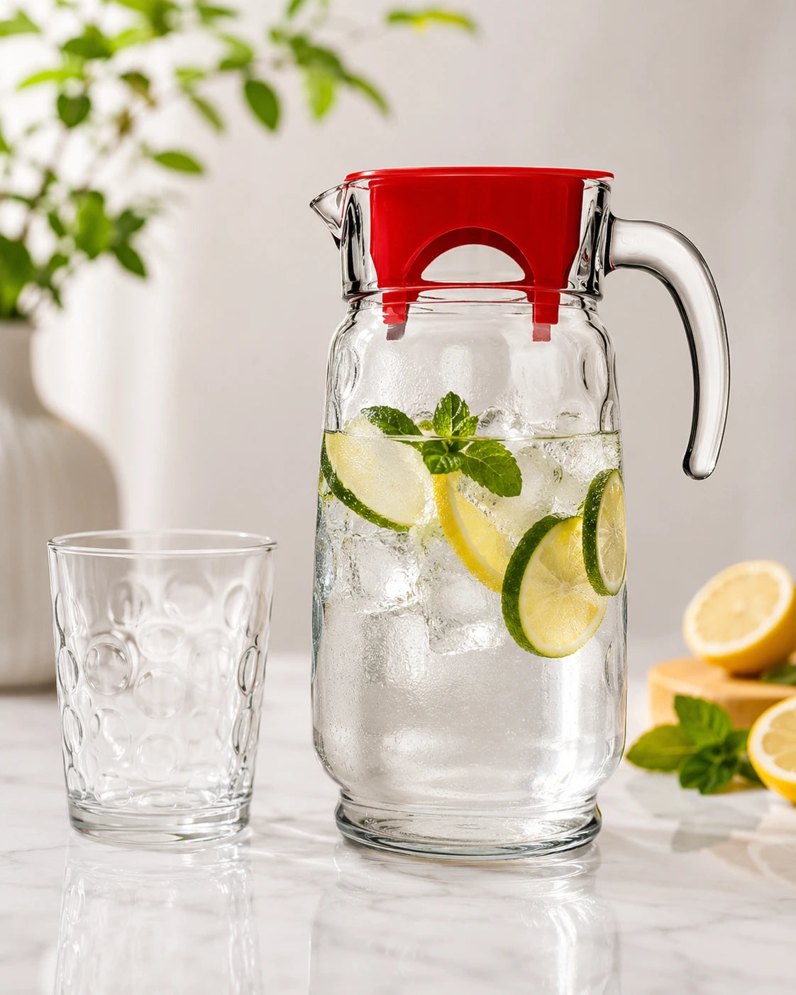 Pasabahce Space Pitcher 1650 cc| Red Plastic Lid