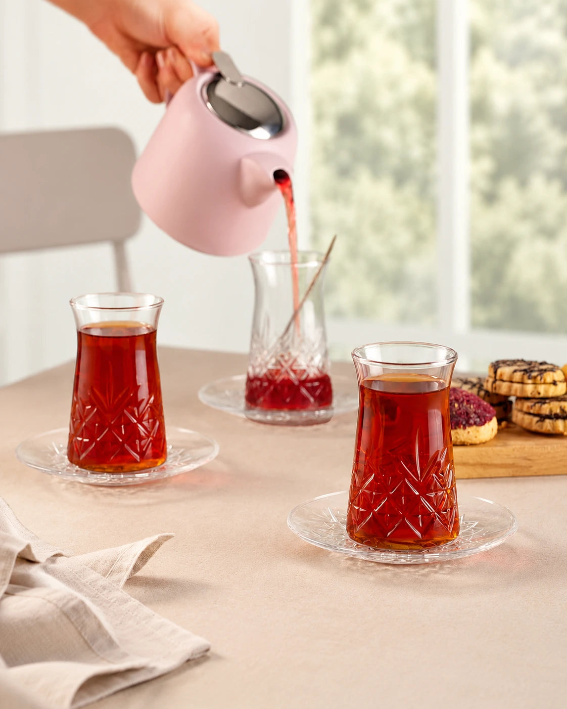 Pasabahce Timeless Tea Set with Saucer 12 Piece Set 160 cc