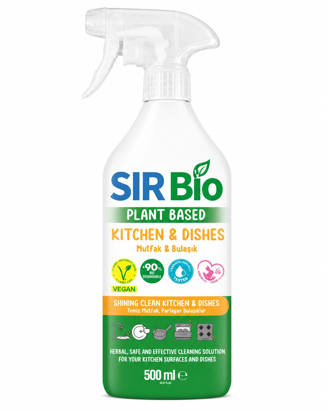 SIR Bio Plant-Based Kitchen & Surface Cleaner with Lemon Extract – 500ml