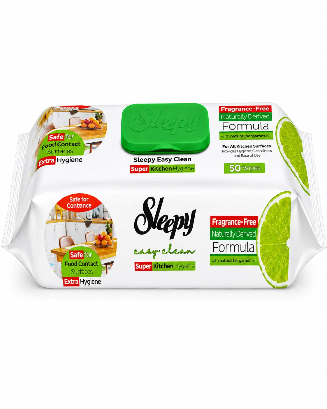 Sleepy Easy Clean Kitchen Cleaning Wipes – Natural Bergamot Oil, Fragrance-Free - 50 Wipes