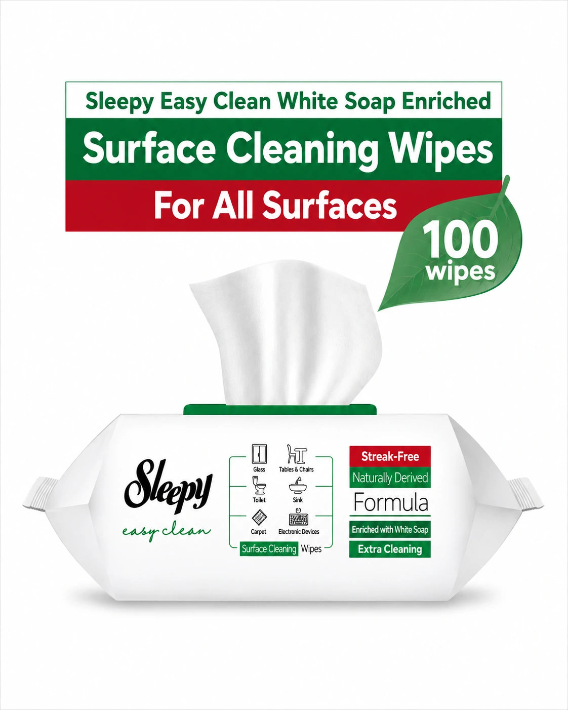 Sleepy Surface Cleaning Wipes – White Soap – 100 Wipes