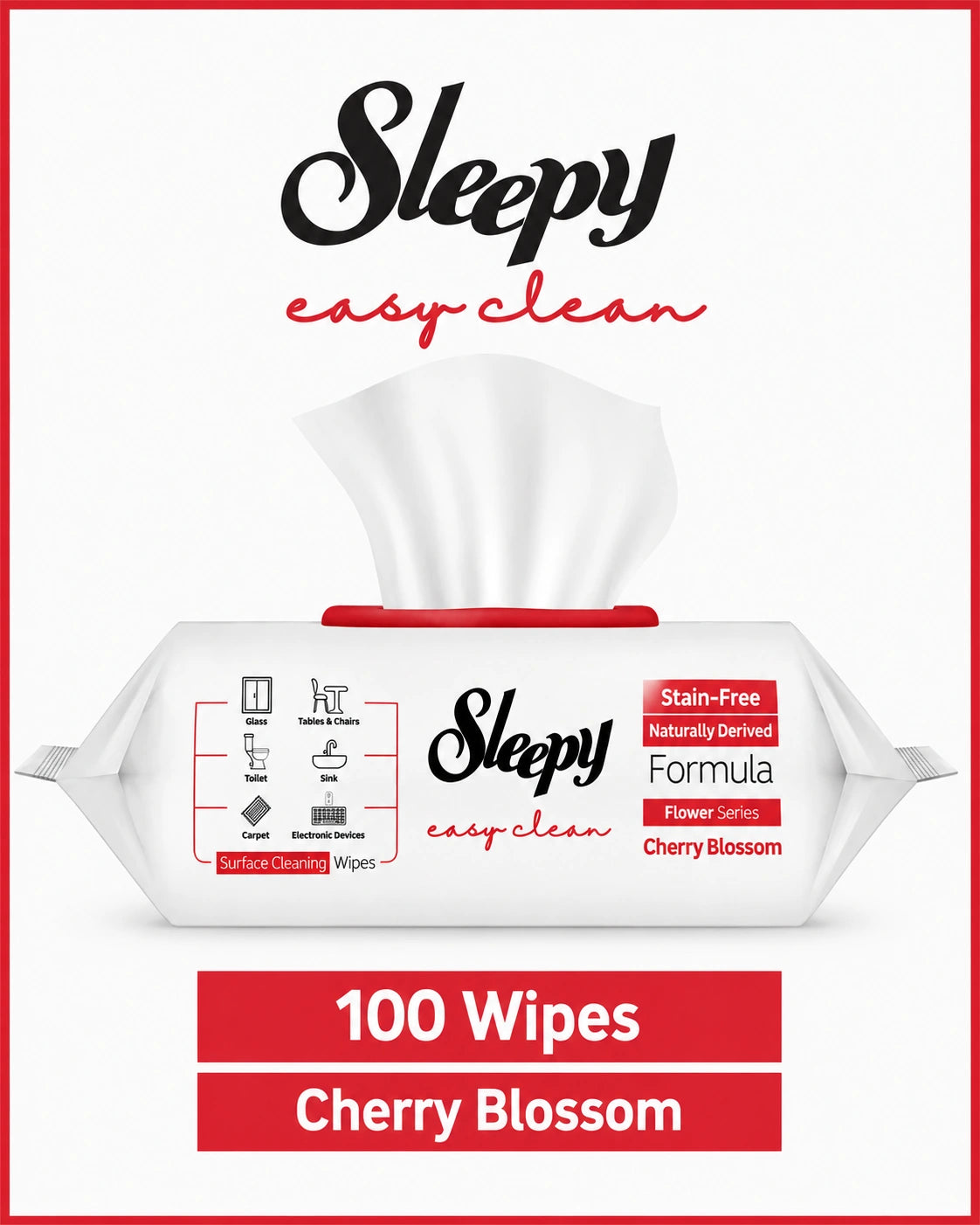 Sleepy Easy Clean Surface Cleaning Wipes – Cherry Blossom Scent - 100 Wipes
