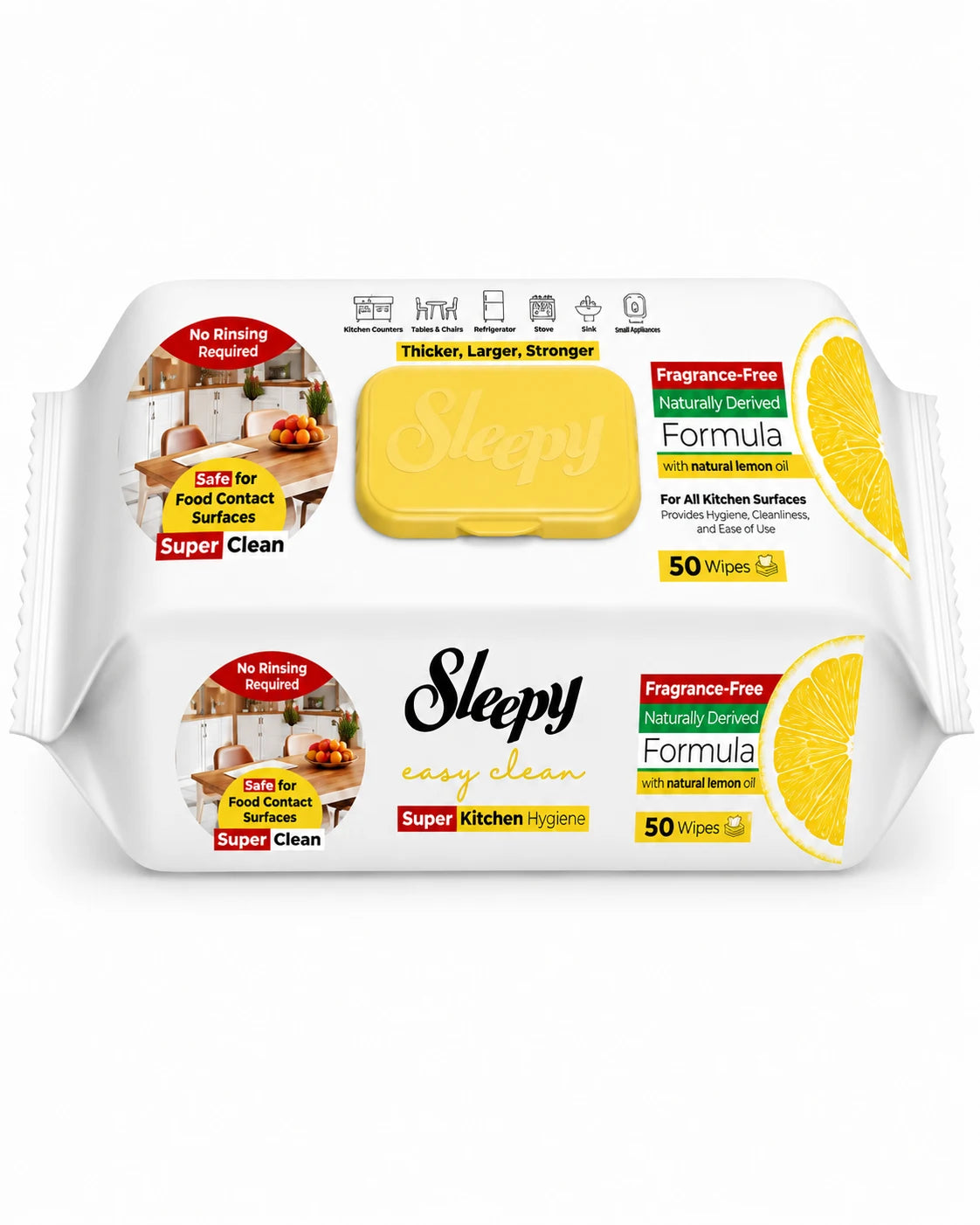 Sleepy Easy Clean Kitchen Cleaning Wipes – Natural Lemon Oil, Fragrance-Free - 50 Wipes