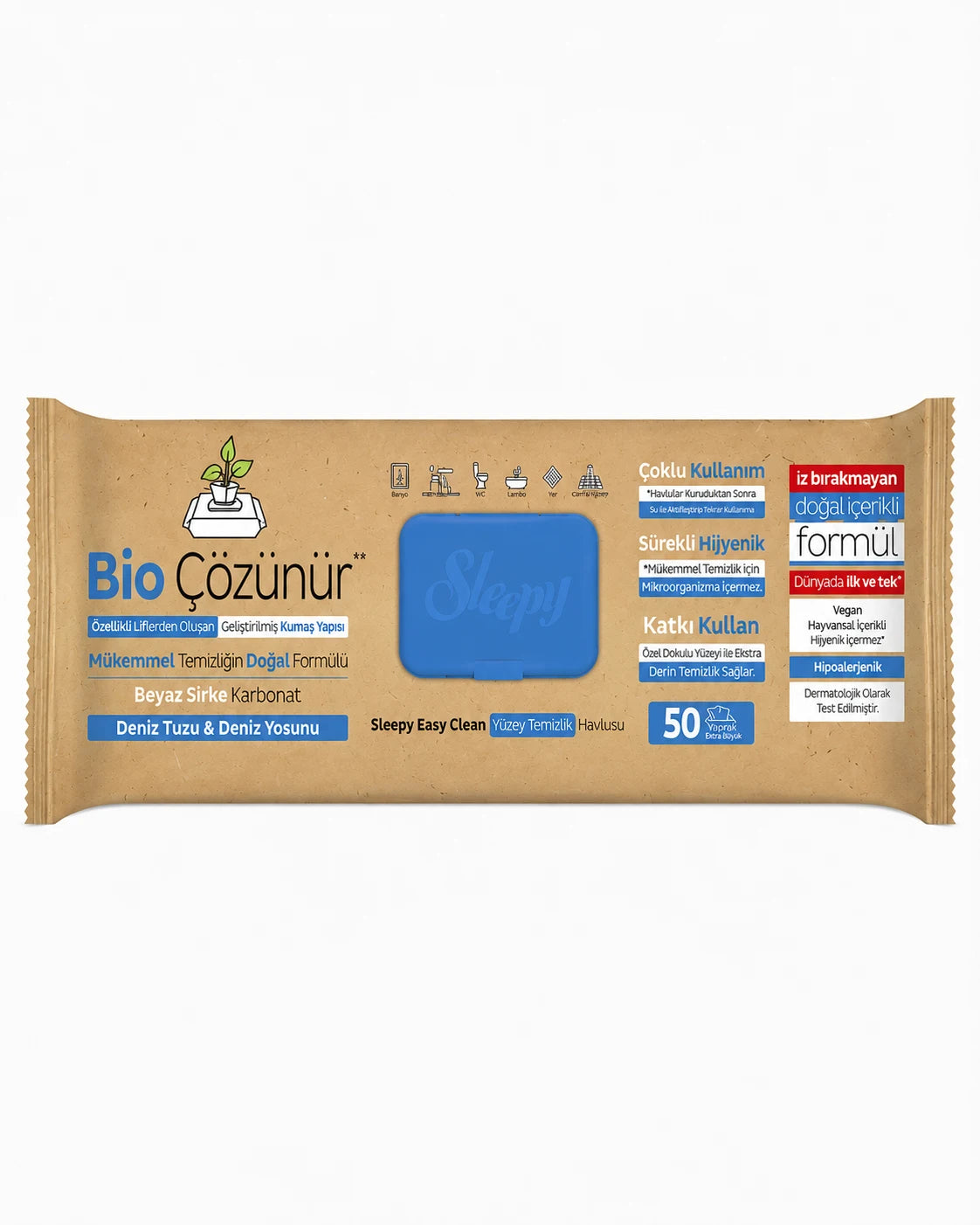 Sleepy Mop Multipurpose Surface Cleaning Wipes – Bio Dissolvable – Sea Salt – 50 Wipes