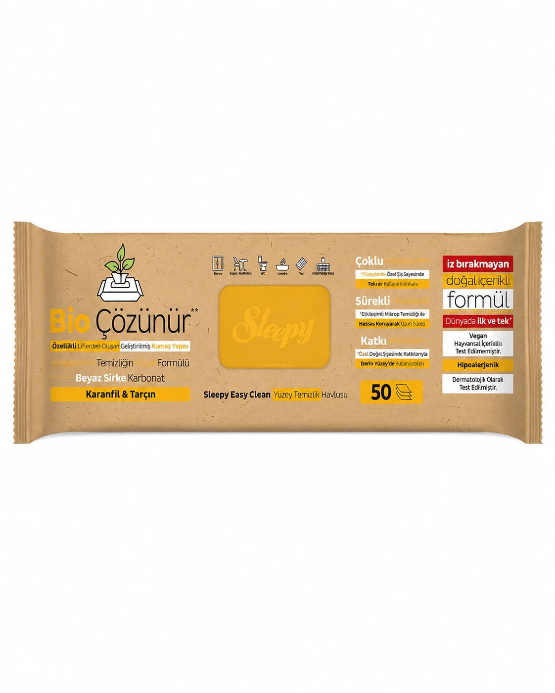 Sleepy Mop Multipurpose Surface Cleaning Wipes – Bio Dissolvable – Cinnamon & Clove – 50 Wipes