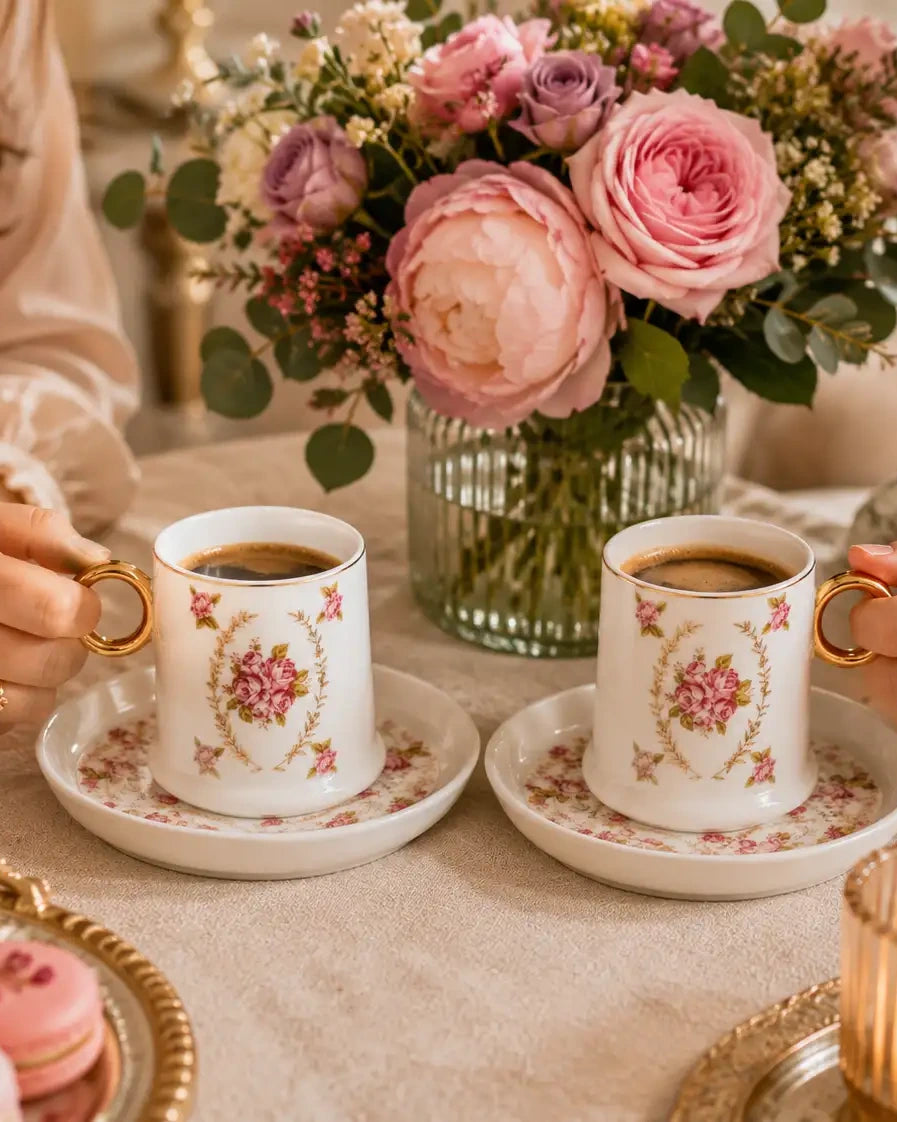 ACAR Terra Rosa 6 Person Turkish Coffee Cup and Saucer Set