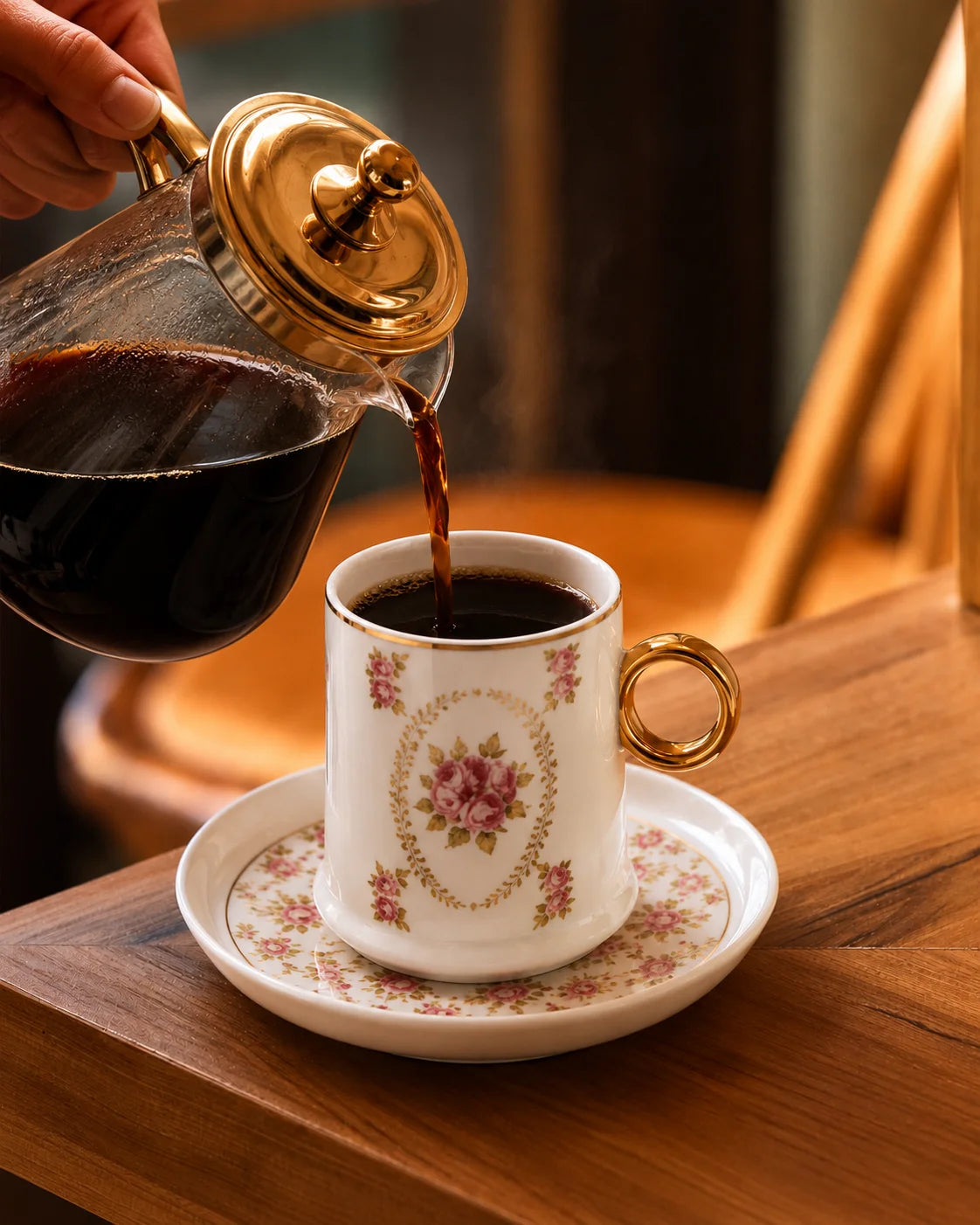 ACAR Terra Rosa 6 Person Turkish Coffee Cup and Saucer Set